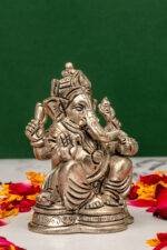 Brass Silver Coated Superfine Ganapati Idol - Vighnaharta - 3.35 Inch - Image 4