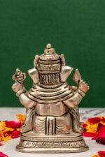 Brass Silver Coated Superfine Ganapati Idol - Vighnaharta - 3.35 Inch - Image 3