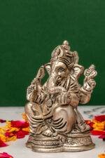 Brass Silver Coated Superfine Ganapati Idol - Vighnaharta - 3.35 Inch - Image 2