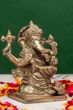 Brass Silver Coated Superfine Ganapati Idol - Detail Carving - 4 Inch - Image 4
