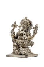 Brass Silver Coated Superfine Ganapati Idol - Detail Carving - 4 Inch - Image 7