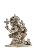 Brass Silver Coated Superfine Ganapati Idol - Detail Carving - 4 Inch - Image 6