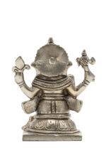Brass Silver Coated Superfine Ganapati Idol - Detail Carving - 4 Inch - Image 5