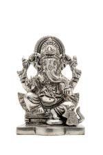 Brass Silver Coated Superfine Ganapati Idol - Detail Carving - 4 Inch - Image 8