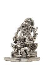 Brass Silver Coated Superfine Ganapati Idol - Detail Carving - 4 Inch - Image 7