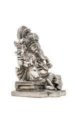 Brass Silver Coated Superfine Ganapati Idol - Detail Carving - 4 Inch - Image 6