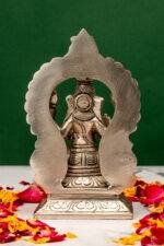 Brass Silver Coated Superfine Ganapati Idol - Detail Carving - With Frame - 5.5 Inch - Image 3
