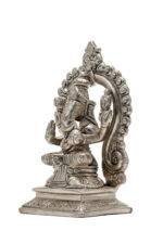 Brass Silver Coated Superfine Ganapati Idol - Detail Carving - With Frame - 5.5 Inch - Image 7