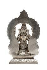 Brass Silver Coated Superfine Ganapati Idol - Detail Carving - With Frame - 5.5 Inch - Image 5
