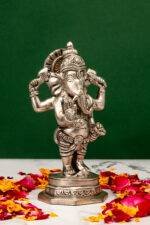 Brass Silver Coated Superfine Ganapati Idol - Standing - 6.3 Inch - Image 4