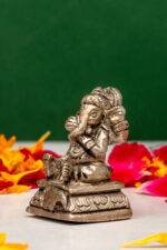 Brass Silver Coated Ganesh Idol Miniature - Vighnaharta - 1.75 Inch - Image 2