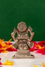 Brass Silver Coated Ganesh Idol Miniature - Vighnaharta - 2 Inch - Image 3