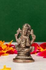 Brass Silver Coated Ganesh Idol Miniature - Vighnaharta - 2 Inch - Image 2