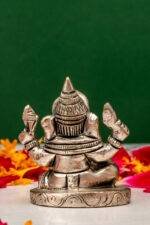 Brass Superfine Silver Coated Ganesh Idol Miniature - Reading Vedas - 2.35 Inch - Image 4