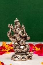 Brass Superfine Silver Coated Ganesh Idol Miniature - Vighnaharta - 2.60 Inch - Image 4