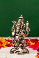 Brass Superfine Silver Coated Ganesh Idol Miniature - Vighnaharta - 2.60 Inch - Image 2