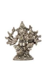 Brass Silver Coated 10 Bhuja Ganesh Idol with Laxmi - Vighnaharta - 3 Inch - Image 7