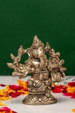 Brass Silver Coated 10 Bhuja Ganesh Idol with Laxmi - Vighnaharta - 3 Inch - Image 4