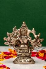 Brass Silver Coated 10 Bhuja Ganesh Idol with Laxmi - Vighnaharta - 3 Inch - Image 3