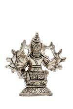 Brass Silver Coated 10 Bhuja Ganesh Idol with Laxmi - Vighnaharta - 3 Inch - Image 8