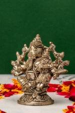 Brass Silver Coated 10 Bhuja Ganesh Idol with Laxmi - Vighnaharta - 3 Inch - Image 2