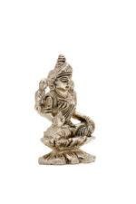 Brass Silver-Coated Superfine Ganesh Laxmi Idol - On Lotus - 2.35 Inches - Image 15