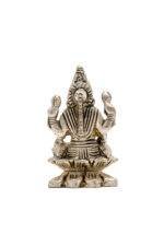 Brass Silver-Coated Superfine Ganesh Laxmi Idol - On Lotus - 2.35 Inches - Image 14