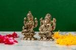 Brass Silver-Coated Superfine Ganesh Laxmi Idol - On Lotus - 2.35 Inches - Image 12