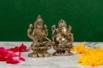 Brass Silver-Coated Superfine Ganesh Laxmi Idol - On Lotus - 2.35 Inches - Image 11
