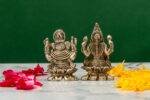 Brass Silver-Coated Superfine Ganesh Laxmi Idol - On Lotus - 2.35 Inches - Image 10