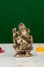 Brass Silver-Coated Superfine Ganesh Laxmi Idol - On Lotus - 2.35 Inches - Image 7