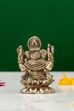 Brass Silver-Coated Superfine Ganesh Laxmi Idol - On Lotus - 2.35 Inches - Image 6