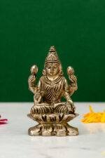 Brass Silver-Coated Superfine Ganesh Laxmi Idol - On Lotus - 2.35 Inches - Image 5