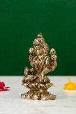 Brass Silver-Coated Superfine Ganesh Laxmi Idol - On Lotus - 2.35 Inches - Image 4