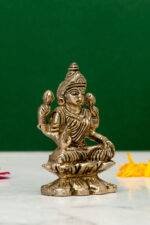 Brass Silver-Coated Superfine Ganesh Laxmi Idol - On Lotus - 2.35 Inches - Image 3