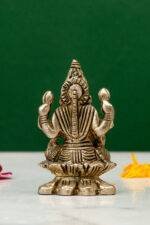 Brass Silver-Coated Superfine Ganesh Laxmi Idol - On Lotus - 2.35 Inches - Image 2