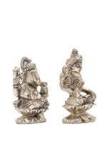 Brass Silver-Coated Superfine Ganesh Laxmi Idol - On Lotus - 2.35 Inches - Image 23