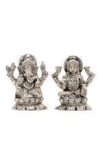 Brass Silver-Coated Superfine Ganesh Laxmi Idol - On Lotus - 2.35 Inches - Image 17