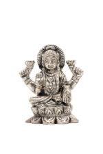 Brass Silver-Coated Superfine Ganesh Laxmi Idol - On Lotus - 2.35 Inches - Image 15