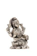 Brass Silver-Coated Superfine Ganesh Laxmi Idol - On Lotus - 2.35 Inches - Image 13