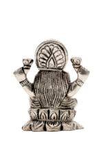 Brass Silver-Coated Superfine Ganesh Laxmi Idol - On Lotus - 2.35 Inches - Image 12