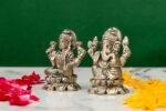 Brass Silver-Coated Superfine Ganesh Laxmi Idol - On Lotus - 2.35 Inches - Image 11