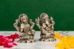 Brass Silver-Coated Superfine Ganesh Laxmi Idol - On Lotus - 2.35 Inches - Image 10