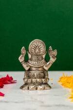 Brass Silver-Coated Superfine Ganesh Laxmi Idol - On Lotus - 2.35 Inches - Image 5