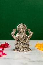 Brass Silver-Coated Superfine Ganesh Laxmi Idol - On Lotus - 2.35 Inches - Image 4