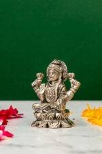 Brass Silver-Coated Superfine Ganesh Laxmi Idol - On Lotus - 2.35 Inches - Image 3