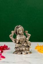 Brass Silver-Coated Superfine Ganesh Laxmi Idol - On Lotus - 2.35 Inches - Image 2