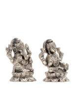 Brass Silver-Coated Superfine Ganesh Laxmi Idol - On Lotus - 2.35 Inches - Image 19