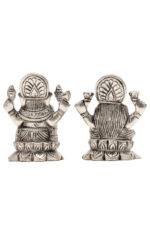 Brass Silver-Coated Superfine Ganesh Laxmi Idol - On Lotus - 2.35 Inches - Image 20