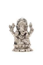 Brass Silver-Coated Superfine Ganesh Laxmi Idol - On Lotus - 2.35 Inches - Image 21